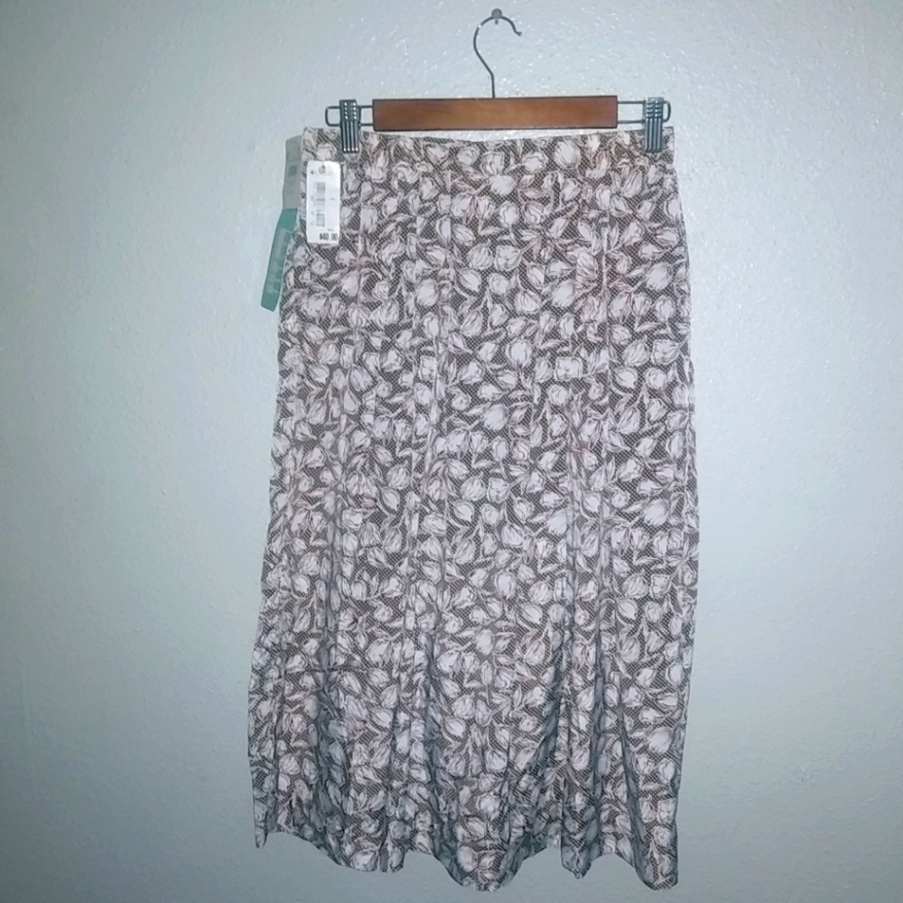 Leslie Fay 10P Petite Haberdashery Skirt Mauve Brown Floral Dots Pattern New!